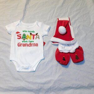 Baby First Christmas Outfit One Piece Booties Santa Hat 3 Month 3pce Unisex NEW
